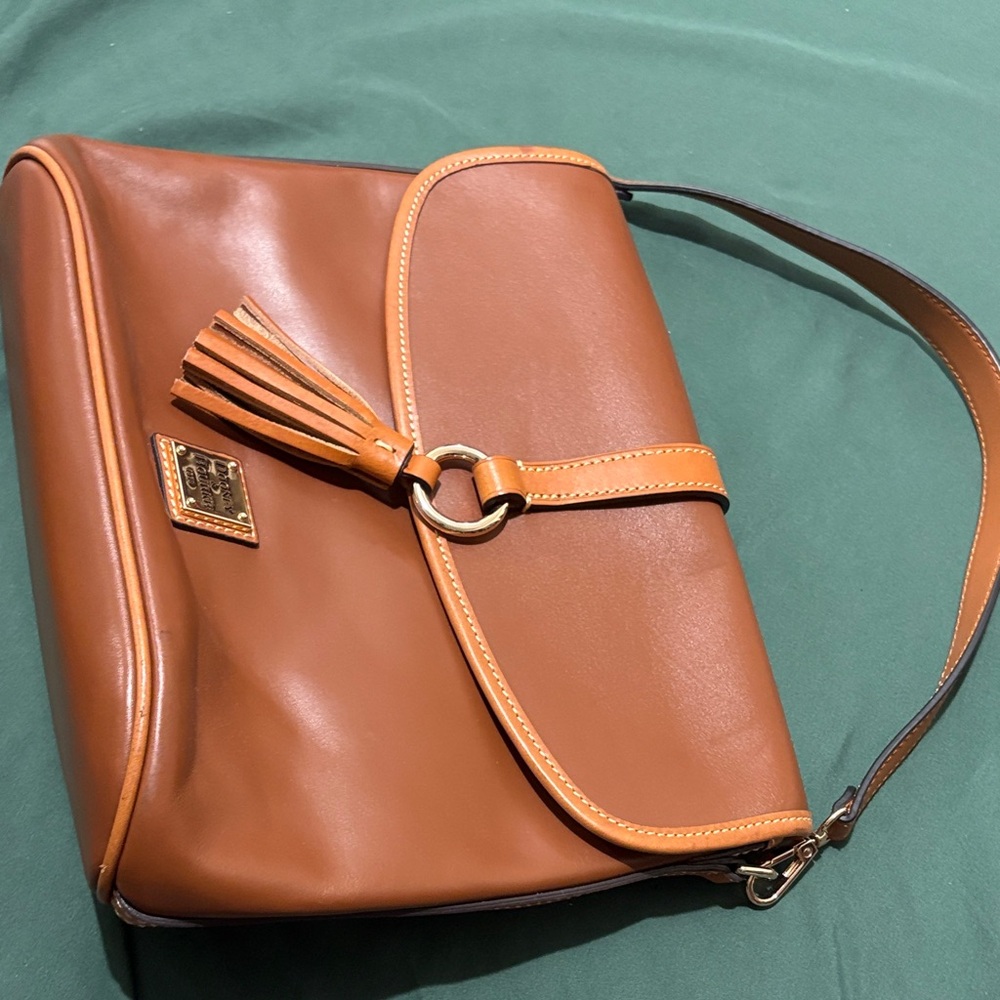 Dooney & Bourke 1975 Chic Tan Leather Shoulder Bag with Tassel